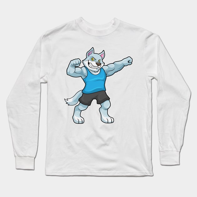 Wolf as Bodybuilder with big Upper arms Long Sleeve T-Shirt by Markus Schnabel